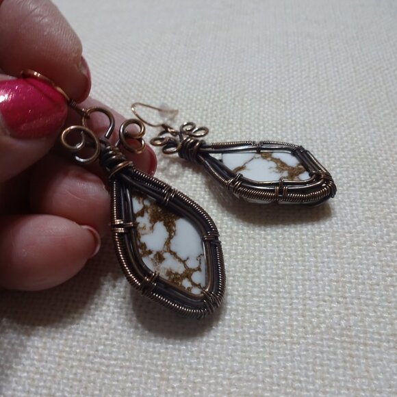 Rustic "WILD HORSE JASPER" Handmade COPPER Wire-Wrapped Dangle Earrings #753B - Picture 2 of 3